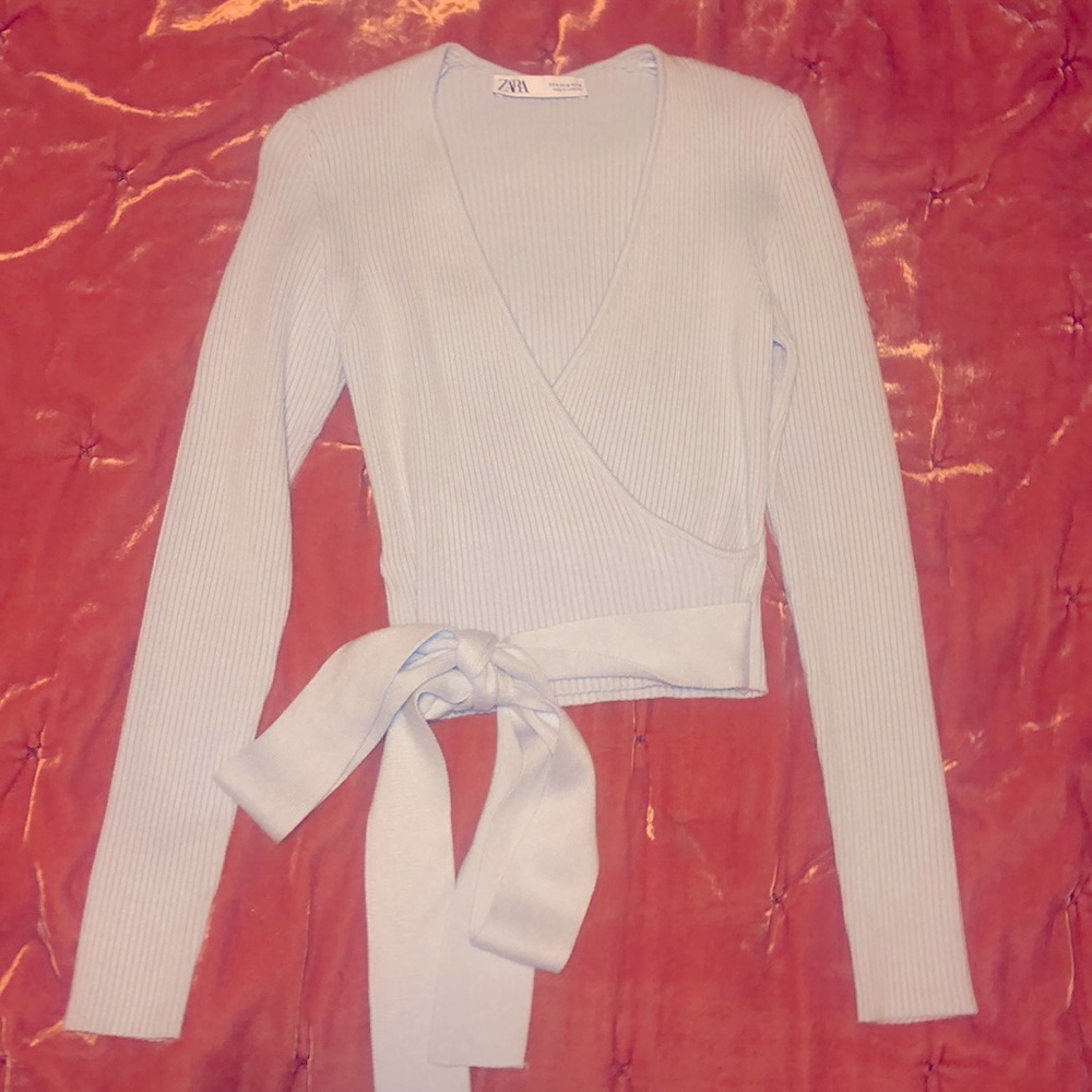 Baby blue Knit Zara wrap top!
